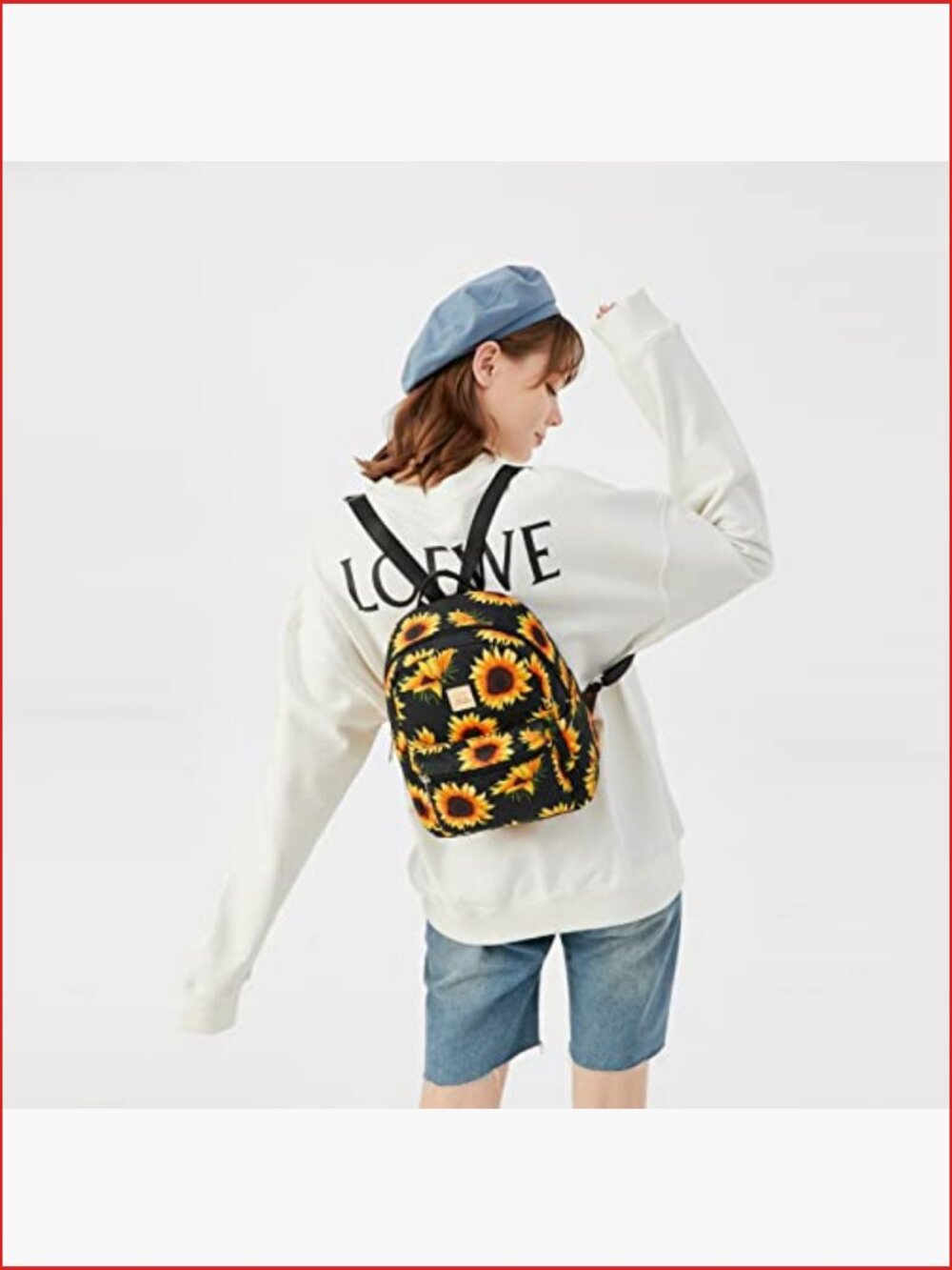 Mini Backpack Purse for Women with Water Bottle Pockets, Sunflower Print - Picture 5 of 6